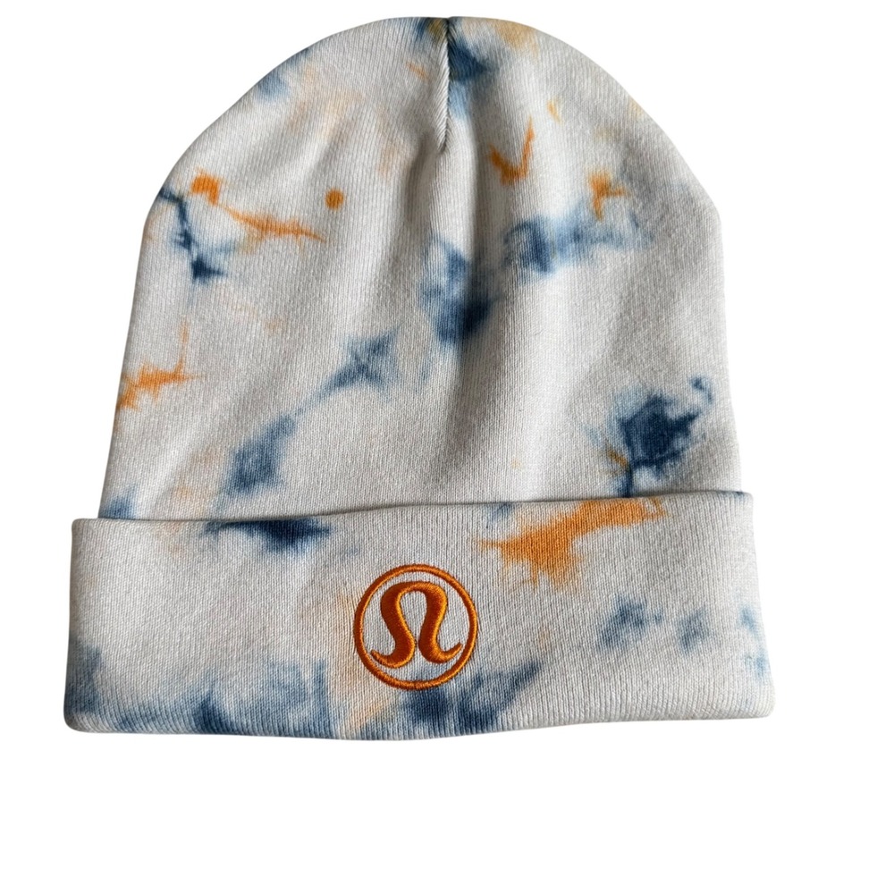 Lululemon Tie Dye Beanie Hat Blue Orange White Cotton Cashmere L/XL LU9AYJS